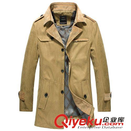 男式風(fēng)衣 2015新款翻領(lǐng)男士gd休閑修身風(fēng)衣外套中長(zhǎng)款廠家直銷爆款男裝原始圖片2