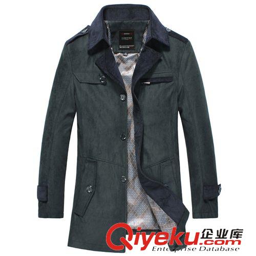 男式風(fēng)衣 2015新款翻領(lǐng)男士gd休閑修身風(fēng)衣外套中長(zhǎng)款廠家直銷爆款男裝原始圖片3