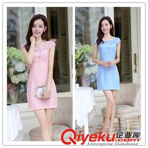 2015年夏季新品 2015夏裝新款雪紡連衣裙女韓版蕾絲修身包臀裙 短袖連衣裙夏