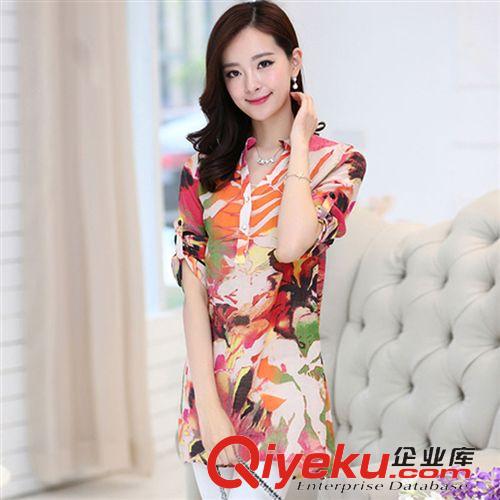 上裝 夏裝新款韓版寬松百搭中長款襯衫 女 棉麻印花襯衣薄打底