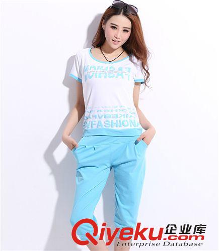 店主推薦 1968#夏季新款時尚印花插色套裝 棉質(zhì)休閑短袖女款運動服兩件套原始圖片3