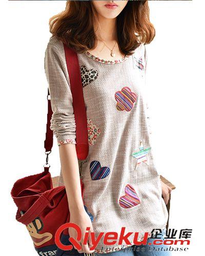 2015春夏季新品 2015春季新款大碼女裝胖mm小清新碎花貼布打底中長(zhǎng)款T恤 女潮原始圖片2