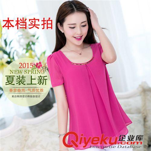 上裝系列 2237#夏季新款韓版大碼女裝修身清涼短袖圓領雪紡衫上衣 七色七碼原始圖片3