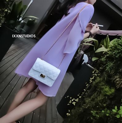 裙裝系列 8250# 夏裝韓版胖MM新款孕婦裝大碼女裝荷葉喇叭袖雪紡衫女連衣裙原始圖片3