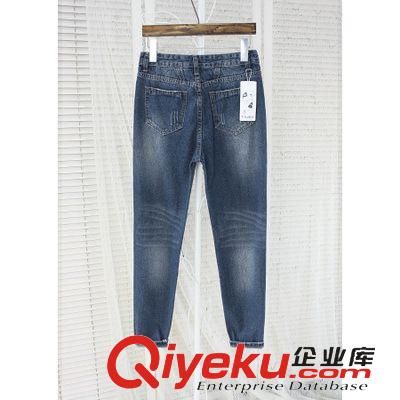 牛仔系列 2015韓國女裝春新款時(shí)尚水洗白磨破修身顯瘦牛仔褲#7058