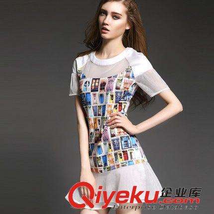 歐洲站 2015夏裝新品歐洲站 櫻桃印花甜美淑女無袖圓領蓬蓬裙連衣裙