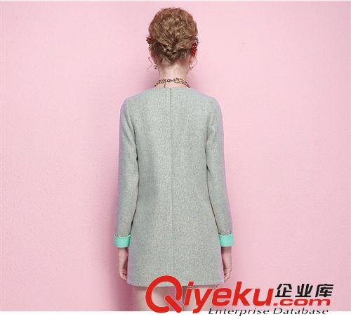 歐洲站 2014秋冬新款韓版OL時(shí)尚撞色顯瘦長(zhǎng)袖打底毛呢秋裝連衣裙女原始圖片2