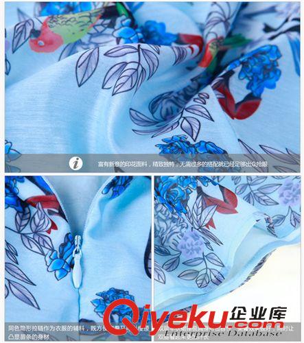 歐洲站 出貨ChunMeiNa/2015夏裝新款歐美圓領(lǐng)雪紡印花連衣裙原始圖片3