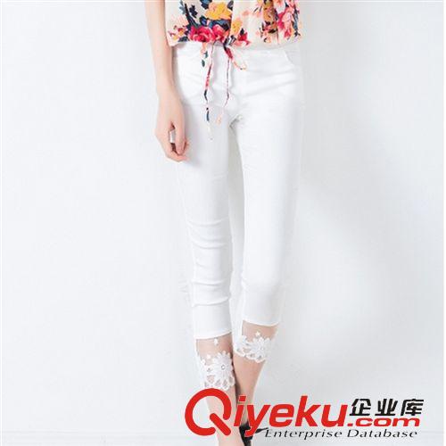 5月新款一期 2015夏裝新款顯瘦打底褲 女裝韓版時(shí)尚蕾絲白色打底小腳褲七分褲原始圖片2