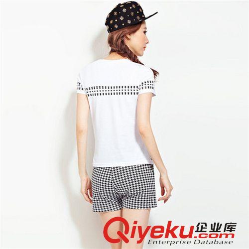 4月新款第4期 2015夏季新品時(shí)尚修身圓領(lǐng)短袖運(yùn)動(dòng)套裝 女款印花套頭休閑套裝潮原始圖片3
