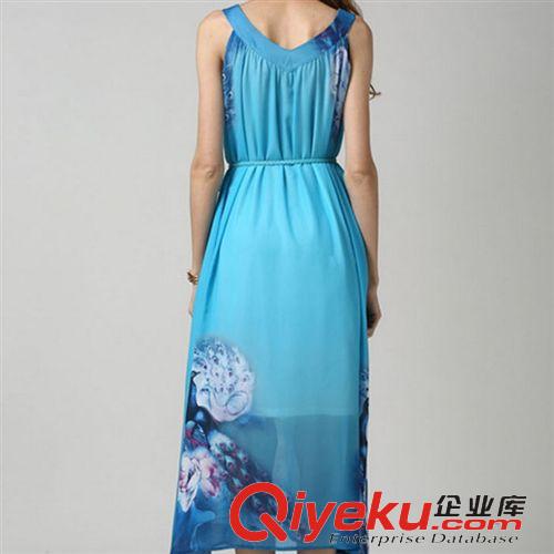 4月新款第二期 2015夏季新款歐美連衣裙 時尚高級雪花絨數(shù)碼印花孔雀大擺長裙原始圖片3