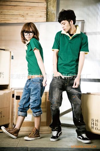 情侶裝 短袖雙色領班服T恤藍色、運動會服批發、班服定制、班服短袖原始圖片2