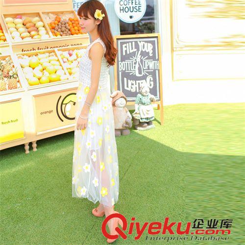 2015熱銷爆款 夏季新款女裝批發代理蕾絲網紗繡花朵大擺無袖背心長裙原始圖片2