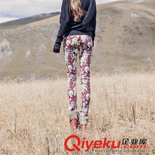 褲子 網(wǎng)店代理  韓版花褲子女褲夏季印花休閑鉛筆褲顯瘦小腳褲原始圖片3