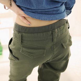 褲子 網(wǎng)店代理  個性時尚女褲大口袋束腰休閑褲潮流女褲哈倫褲大碼長褲原始圖片3