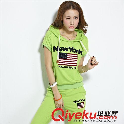 套裝 女裝代理 夏季韓版女士運(yùn)動服寬松學(xué)生短袖連帽衛(wèi)衣套裝潮原始圖片2