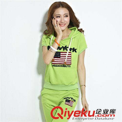 套裝 女裝代理 夏季韓版女士運(yùn)動服寬松學(xué)生短袖連帽衛(wèi)衣套裝潮原始圖片3
