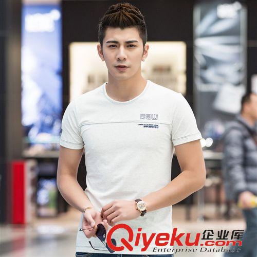 男裝----------------- 免費代理 2015新款男裝修身圓領T恤 韓版印花 打底衫 一件代發