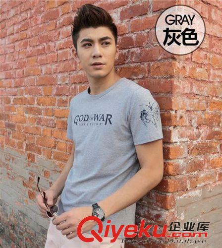 男裝夏款 代理加盟 男士 短袖t恤韓版潮 修身圓領(lǐng)字母印花 阿里分銷