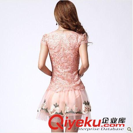 2015年度時尚春夏裝系列 富茵娜2014新款夏裝女裝雪紡公主裙水溶繡花網紗短袖修身連衣裙-原始圖片2