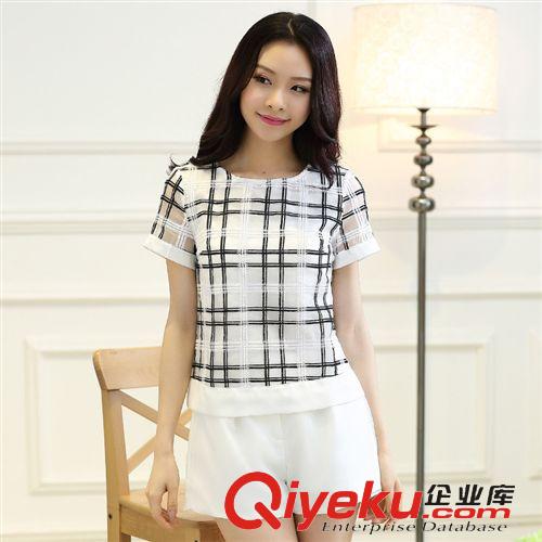 2015年度時(shí)尚春夏裝系列 2015夏裝新款女歐洲站名媛小香風(fēng)短褲歐根紗兩件套休閑套裝原始圖片2