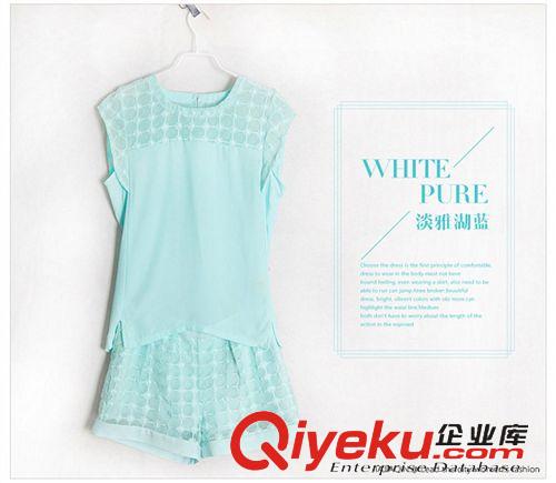 2015年度時尚春夏裝系列 夏季新款女裝套裝名媛小香風歐根紗套裝短褲雪紡衫休閑兩件套原始圖片3
