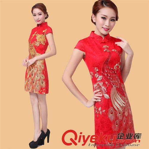中國風--婚紗、禮服.旗袍.唐裝系列 富茵娜2014新款表演年會婚慶禮服新娘結婚復古改良紅色敬酒服旗袍原始圖片2