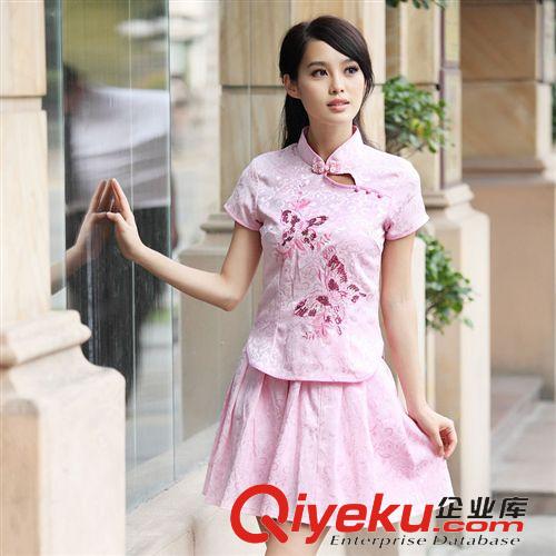 中國風--婚紗、禮服.旗袍.唐裝系列 2015裝新款zp旗袍套裝 優雅復古清新中式對蝶旗袍裙原始圖片3