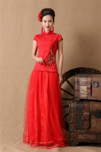 中國風--婚紗、禮服.旗袍.唐裝系列 富茵娜2015 新款新娘結婚禮旗袍裙 時尚紅色長款敬酒晚禮服