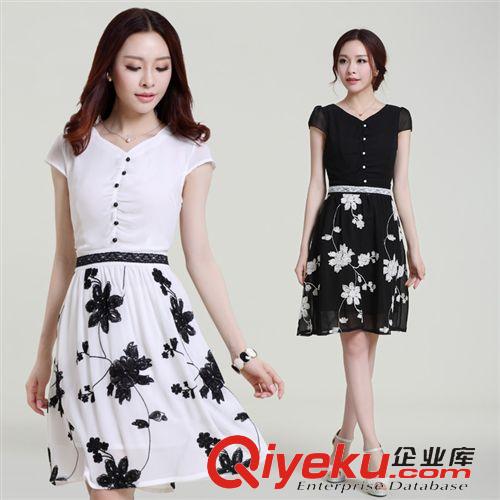 2014年夏裝系列 富茵娜014夏雪紡修身顯瘦波西米亞大擺連衣裙女長裙開叉V領沙灘裙