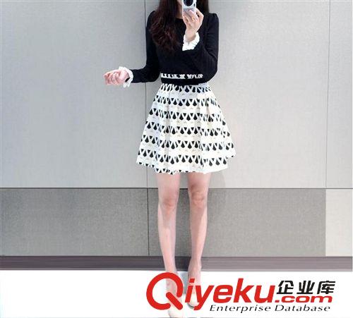 3月25春款第七波 一件代發(fā)2015秋裝新款修身圓領泡炮袖拼接春秋冬長袖連衣裙女裝原始圖片2