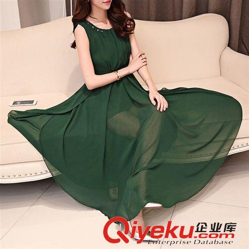 4月新款 2015春裝新品女裝顯瘦不規則擺無袖雪紡連衣裙 長裙女裝一件代發原始圖片2