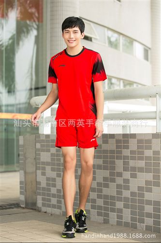 羽毛球服區 2015世錦賽L/N男款吸濕排汗羽毛球服短袖圓領運動套裝1070A原始圖片3