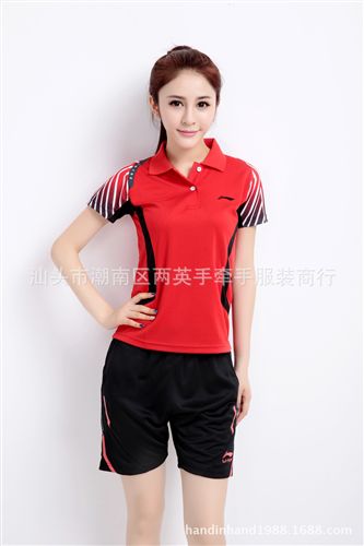 羽毛球服區(qū) 大廠直供L/N 女款休閑運動短袖羽毛球服套裝翻領版快干透氣原始圖片3