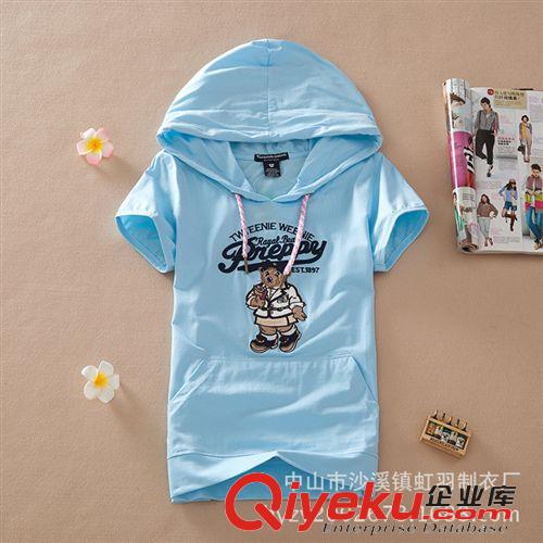女式短袖T恤 定制夏裝新款 學(xué)院風(fēng) 時尚休閑小熊維尼短袖純棉T恤 短款帶帽女裝原始圖片3
