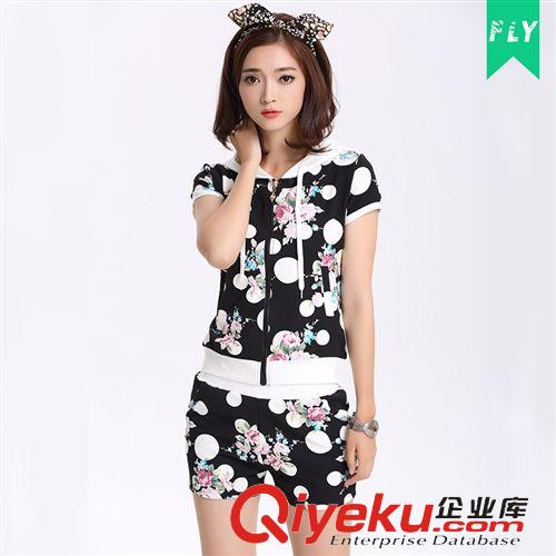 2015 夏 NEW 2015新款運動服休閑套裝女夏韓版短袖精品黑白灰兩件套學(xué)生