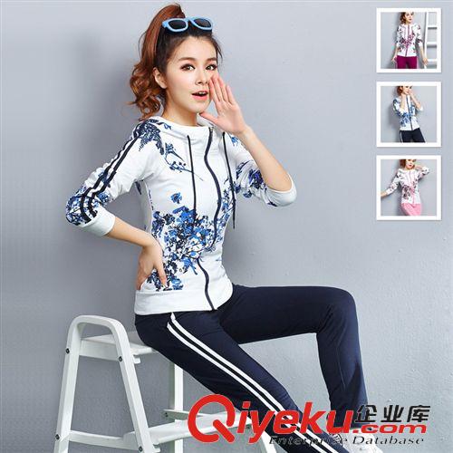 2015 春 NEW 2015春夏休閑衛衣套裝女修身兩件套學生運動服gd精品校服拼色