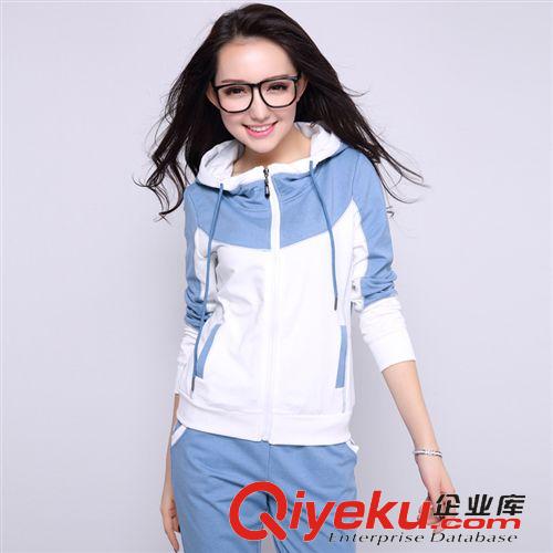 2015 春 NEW 2015春夏休閑衛衣套裝女修身兩件套學生運動服gd精品校服拼色