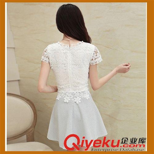 白富美專區(qū)-女裝 一件代發(fā) 綠怡 夏新款韓版勾花鏤空女A字裙修身蕾絲女連衣裙5042