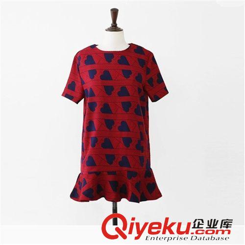 短袖T恤 2015夏裝新款時尚印花打底裙韓國代購女套頭顯瘦荷葉邊短袖連衣裙