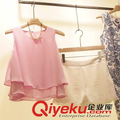東大門 歐美系列 韓國東大門代購上衣短褲套裝2015夏裝新款潮流雪紡背心時尚兩件套