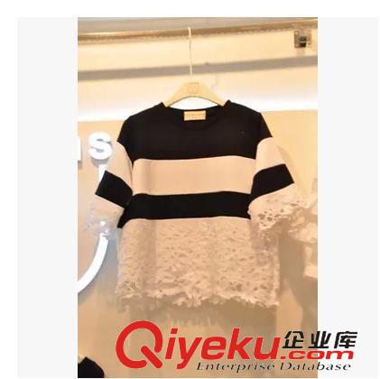 東大門 歐美系列 韓國東大門代購夏裝韓版撞色寬松短袖t恤女裝蕾絲拼接上衣小衫原始圖片3