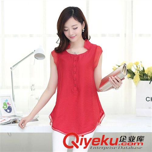 爆款轉(zhuǎn)區(qū) 2015夏季新款大碼女裝刺繡寬松雪紡衫韓版中長(zhǎng)款無袖時(shí)尚襯衫原始圖片2