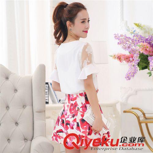 5月份新款 2015夏季新款女裝時尚雪紡數碼印花兩件套韓版時尚中腰品牌連衣裙原始圖片3