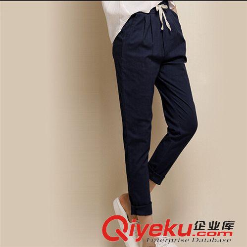 4月份夏裝新品 實拍2015夏裝亞麻九分哈倫褲女裝松緊腰顯瘦寬松棉麻女褲休閑褲原始圖片2