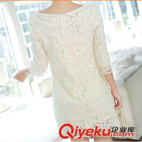 4月份夏裝新品 2015夏新款韓版女裝修身七分袖中長款蕾絲品牌連衣裙 一件代發(fā)原始圖片3