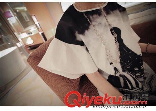 4月份夏裝新品 2015夏裝韓版寬松喇叭袖印花短袖連衣裙氣質(zhì)打底裙爆款一件代發(fā)原始圖片2