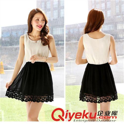 4月份夏裝新品 2015夏季新品女裝裙子韓版修身短袖雪紡兩件套純色連衣裙一件代發(fā)原始圖片3