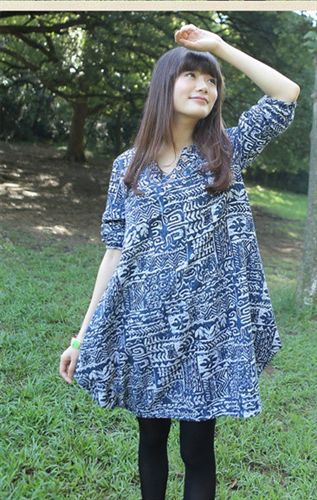 3月份春裝新款 2015夏裝新款韓版大碼女裝印花V領(lǐng)原創(chuàng)寬松棉麻長袖連衣裙原始圖片3