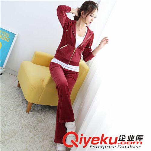 女裝 實拍2015春季爆款韓版修身氣質天鵝絨休閑三件套 瑜伽運動服原始圖片2